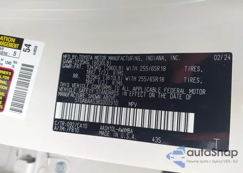 2024 Toyota Grand Highlander Hybrid Xle из США, поврежденный, VIN 5TDABAA53RS000910